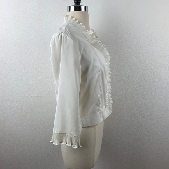 Vtg 60s Teddi of California White Crepe Blouse 34 Accordion Ruffles Crop Top - Picture 8 of 9